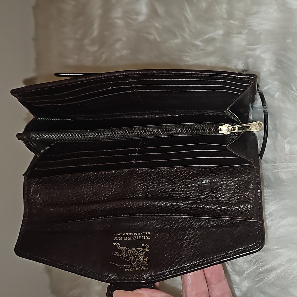 Burberry Tan Plaid Canvas Wallet with Dark Brown Leather Buckle - Picture 10 of 13
